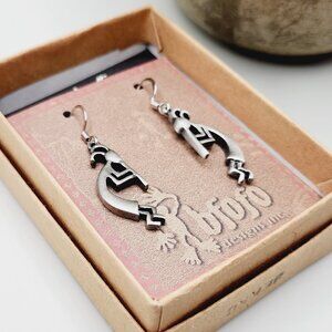 NWT Vintage Bfofo Designs Inc. Kokopelli Pewter Southwestern Hook Earrings